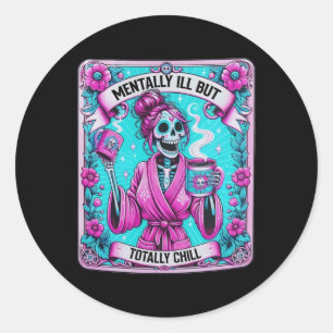 Skeleton Coffee Tarot Kaart geestesziek maar totaa Ronde Sticker