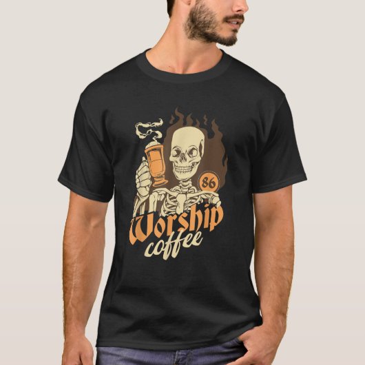 Skeleton Coffee Worship Gothic Dark Humor Gothic C T-shirt (Voorkant)