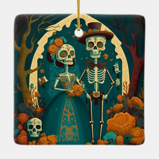 Skeleton Couple Day van het Dode Ornament (Achterkant)