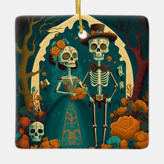 Skeleton Couple Day van het Dode Ornament (Voorkant)