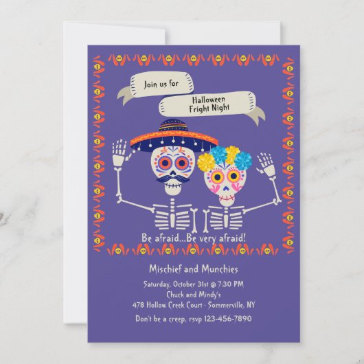 Skeleton Couple Halloween Invitation Kaart (Voorkant)
