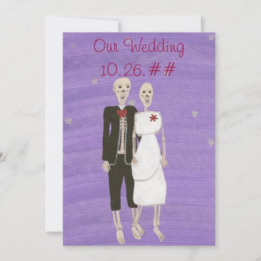 Skeleton Couple Halloween Wedding Invitations Kaart (Voorkant)
