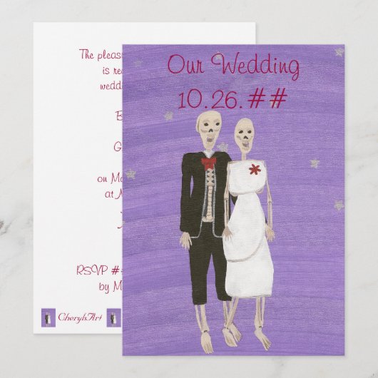 Skeleton Couple Halloween Wedding Invitations Kaart (Voorkant / Achterkant)