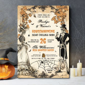 Skeleton Couple Haunted Housewarming Party Kaart