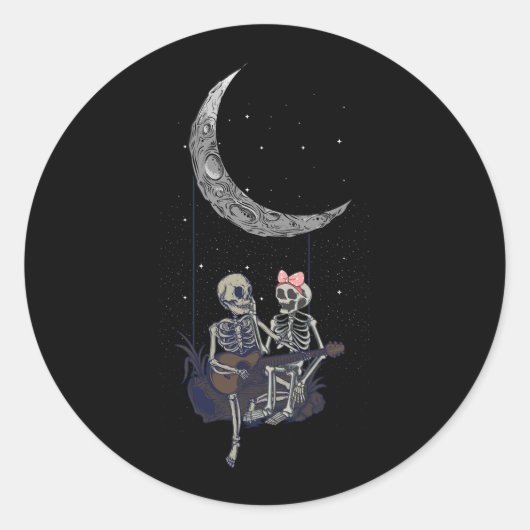 Skeleton Couple Moon Swing Speling Guitar Huitwee Ronde Sticker (Voorkant)