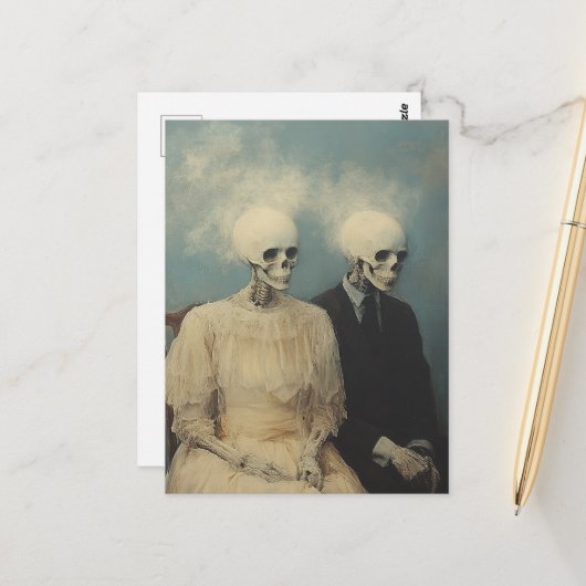 Skeleton Couple Portrait Briefkaart (Voorkant / Achterkant in situ)