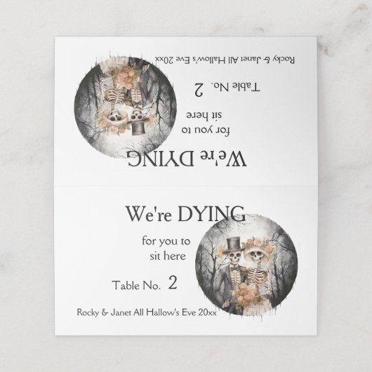 Skeleton Couple Wedding Plaatskaartje (Buitenkant ongevouwen)
