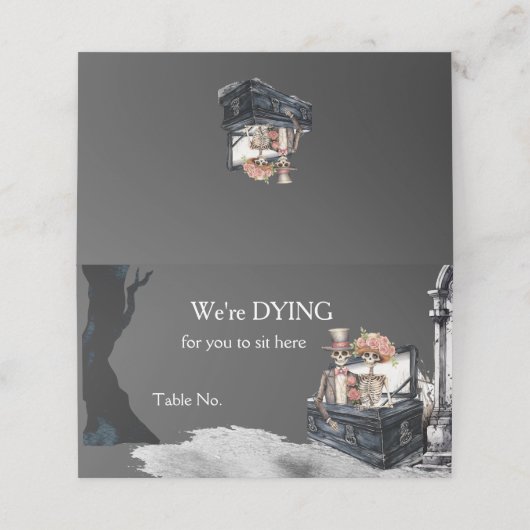 Skeleton Couple Wedding Plaatskaartje (Buitenkant ongevouwen)