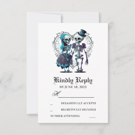 Skeleton Couple Wedding RSVP Kaartje (Voorkant)