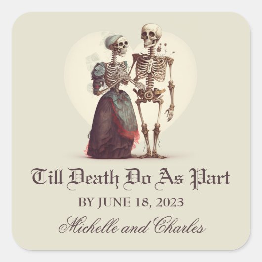 Skeleton Couple Wedding Vierkante Sticker (Voorkant)