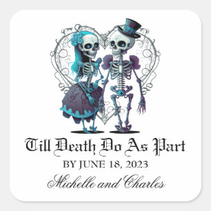 Skeleton Couple Wedding Vierkante Sticker