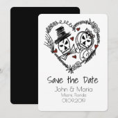 Skeleton Couple Wreated Heart Doodle Save the Date Kaart (Voorkant / Achterkant)
