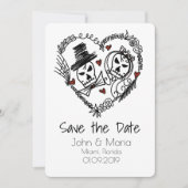 Skeleton Couple Wreated Heart Doodle Save the Date Kaart (Voorkant)