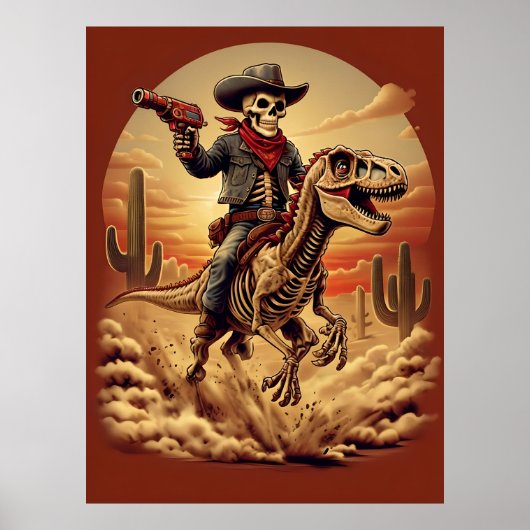 Skeleton Cowboy Riding Dinosaur Poster – Sci-Fi We (Voorkant)