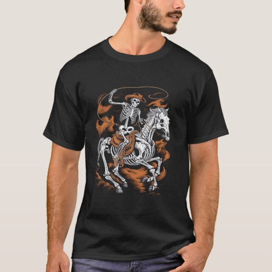 Skeleton Cowboy Riding Horse Halloween Kostuum Man T-shirt (Voorkant)