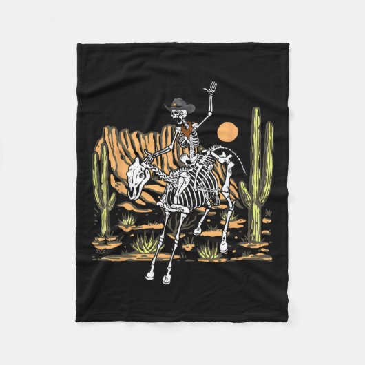 Skeleton Cowboy Riding Horse Halloween Rider Costu Fleece Deken (Voorkant)