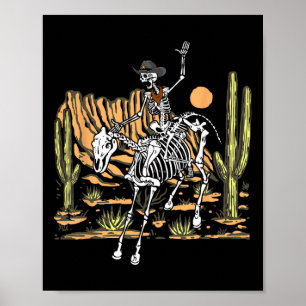 Skeleton Cowboy Riding Horse Halloween Rider Costu Poster