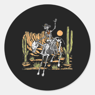Skeleton Cowboy Riding Horse Halloween Rider Costu Ronde Sticker