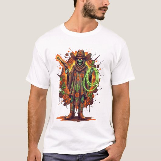 Skeleton Cowboy Western Halloween Shirt (Voorkant)