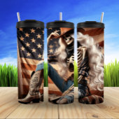 Skeleton Cowgirl in een patriottisch kostuum Thermosbeker