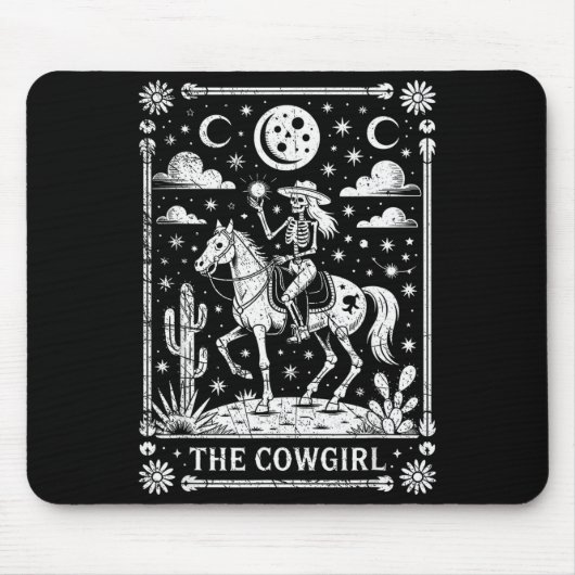 Skeleton Cowgirl Riding Horse Tarot Card Gothic Ha Muismat (Voorkant)