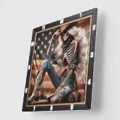 Skeleton Cowgirl Westerne Outfit Patriottisch Amer Vierkante Klok (Hoek)