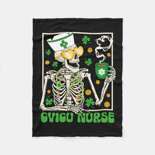 Skeleton Cvicu Nurse Coffee Shamrock St Patricks P Fleece Deken (Voorkant)