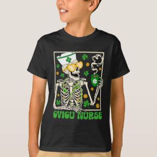 Skeleton Cvicu Nurse Coffee Shamrock St Patricks P T-shirt
