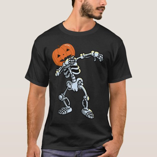 Skeleton Dabbing Pose Jack O' Lantaarn Pumpkin Hal T-shirt (Voorkant)