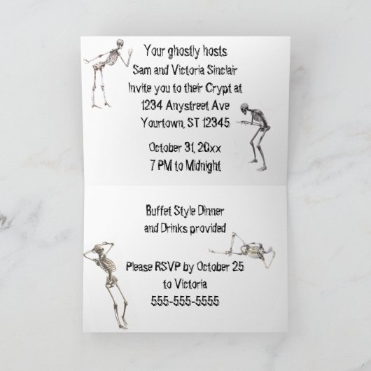 Skeleton Dance Halloween Party Invitation (Binnen)