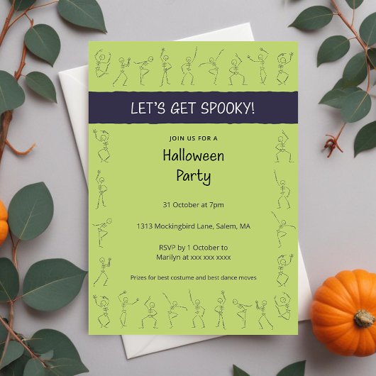 Skeleton Dance Halloween party uitnodiging - groen