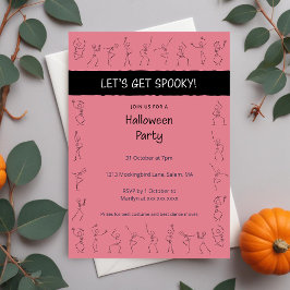 Skeleton Dance Halloween party uitnodiging - roze