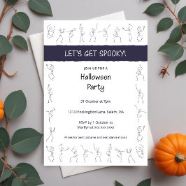 Skeleton Dance Halloween party uitnodiging - wit