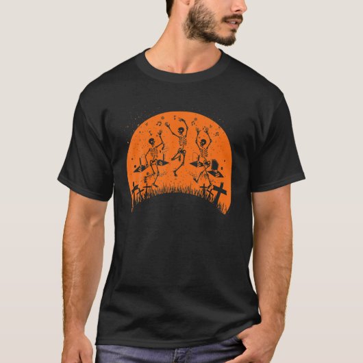 Skeleton Dance Macabre Retro Sunset Hallow T-shirt (Voorkant)