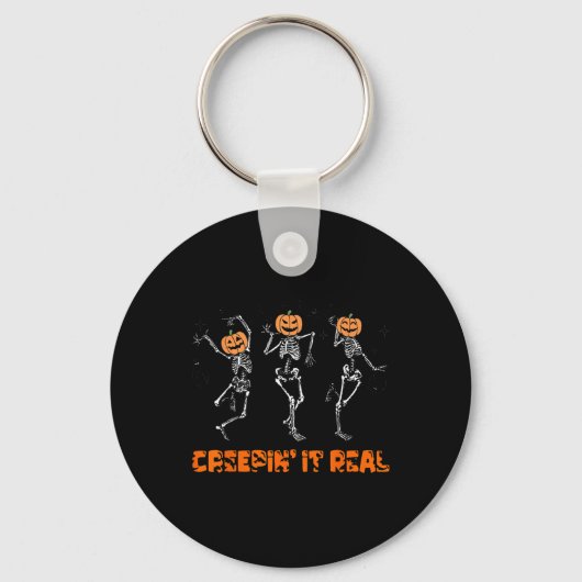 Skeleton Dancing Creeping It Real Halloween Grappi Sleutelhanger (Voorkant)