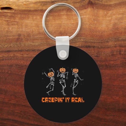 Skeleton Dancing Creeping It Real Halloween Grappi Sleutelhanger (Voorkant)