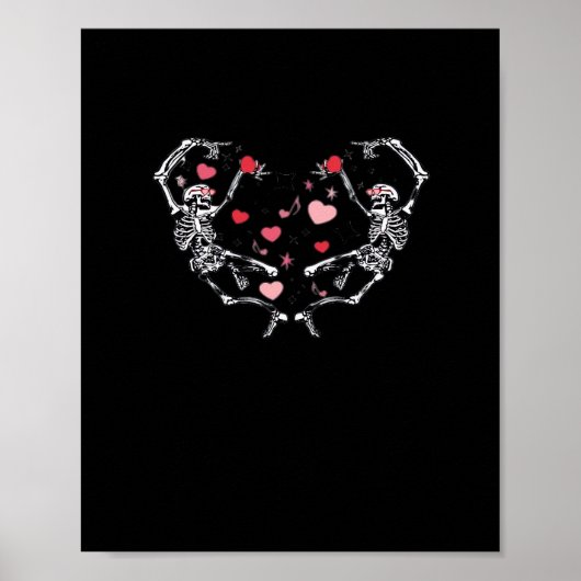 Skeleton Dancing Hart Valentijnsdag Gift Schedel Poster (Voorkant)