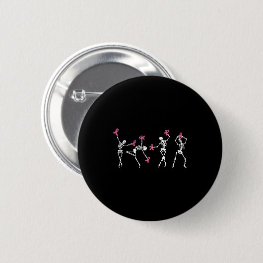 Skeleton Dancing Nk Ribbon Breast Cancer Awareness Ronde Button 5,7 Cm (Voorkant /achterkant)