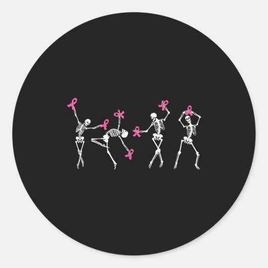 Skeleton Dancing Nk Ribbon Breast Cancer Awareness Ronde Sticker (Voorkant)