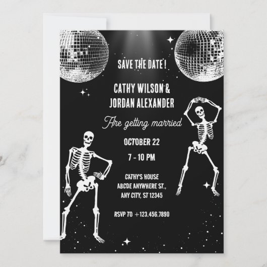 Skeleton Dancing Party Disco bruiloft uitnodiging (Voorkant)