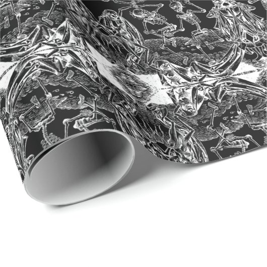 Skeleton Danse Macabre Black Wrapping Paper Cadeaupapier (Rol Hoek)