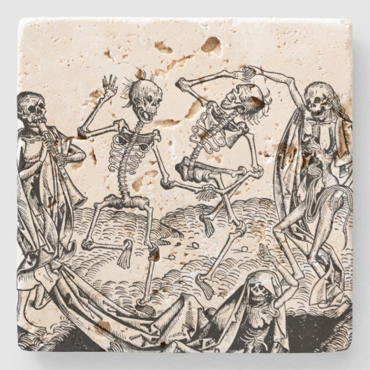 Skeleton Danse Macabre Stone Onderzetter (Voorkant)