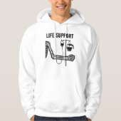 Skeleton Dark Humor Funny "Life Support" Coffee Hoodie (Voorkant)