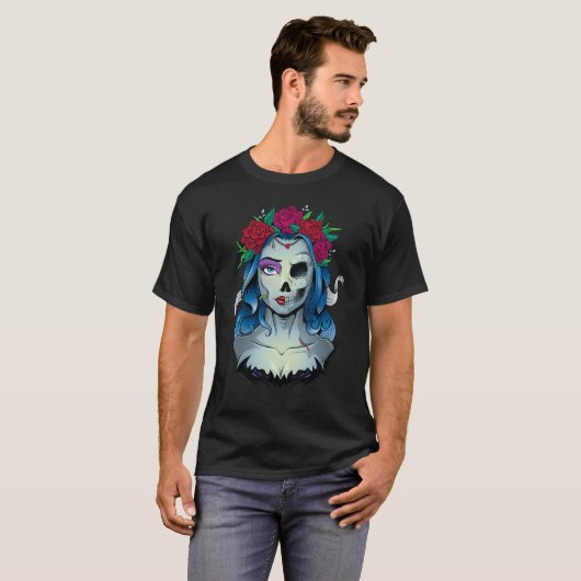 Skeleton Dead Bride Halloween Costume Undode La Ca T-shirt (Voorkant volledig)