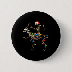 Skeleton Deer Santa met kerstverlichting Kerst Man Ronde Button 5,7 Cm
