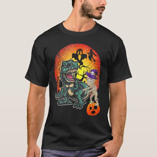 Skeleton Dinosaur rex Boys Halloween Mummy  Pumpki T-shirt (Voorkant)