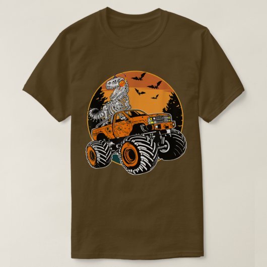 Skeleton Dinosaur Riding Monster Truck Halloween K T-shirt (Design voorkant)