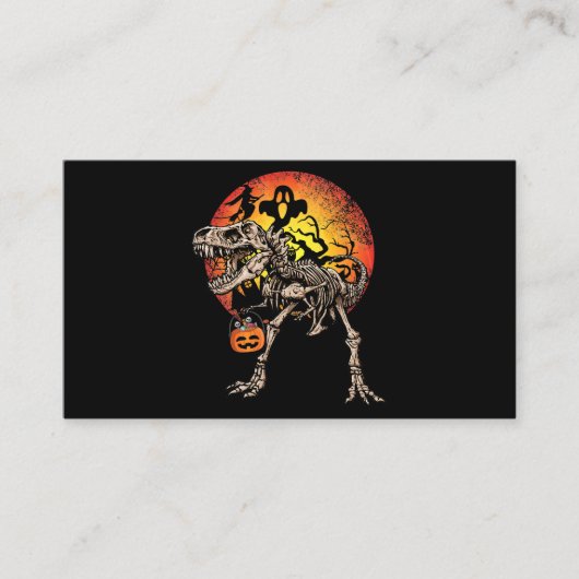 Skeleton Dinosaur T rex Pumpkin Halloween Costume Visitekaartje (Voorkant)