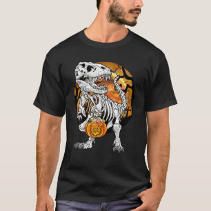 Skeleton Dinosaur T Rex Pumpkin T Funny Halloween T-shirt