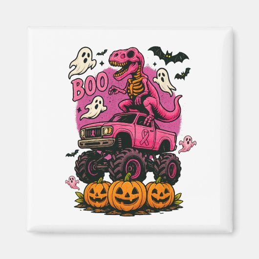 Skeleton Dinosaur T Rex Riding Monster Truck Breas Magneet (Voorkant)